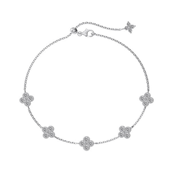 Pulseira Ajustável Trevinhos Em Prata 925 Legítima