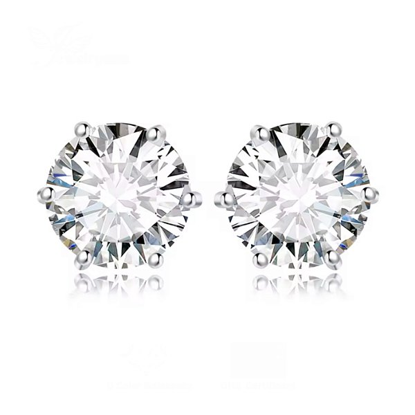 Brinco pedra moissanite 8mm 2.0ct rosca prata legítima 925