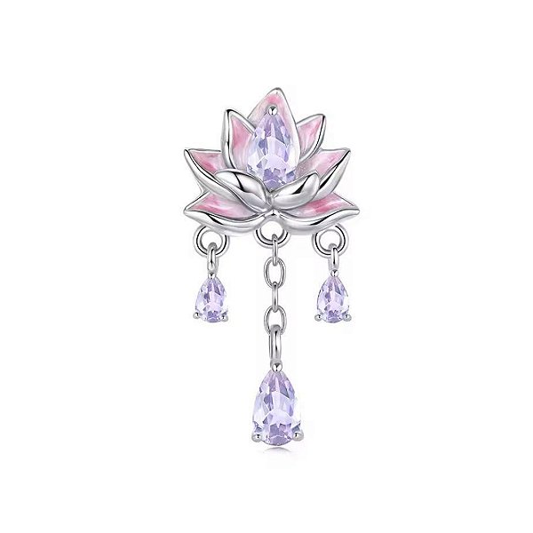 Berloque stopper flor de lótus em prata legítima 925