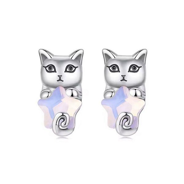 Brinco gatinho em prata legítima 925