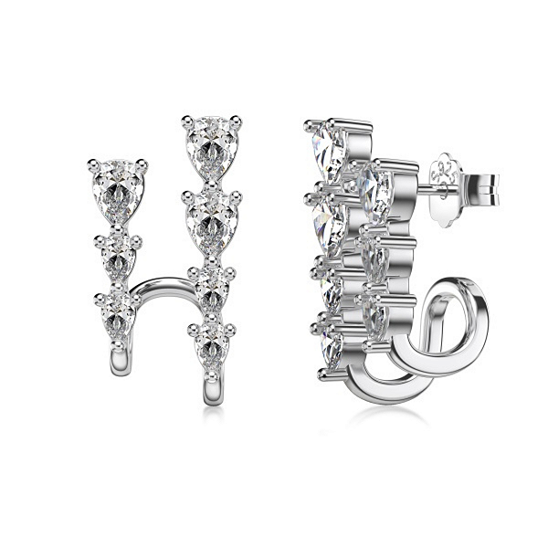 Brinco Ear Hook Gotas Em Prata Legítima 925 Eternal Joias