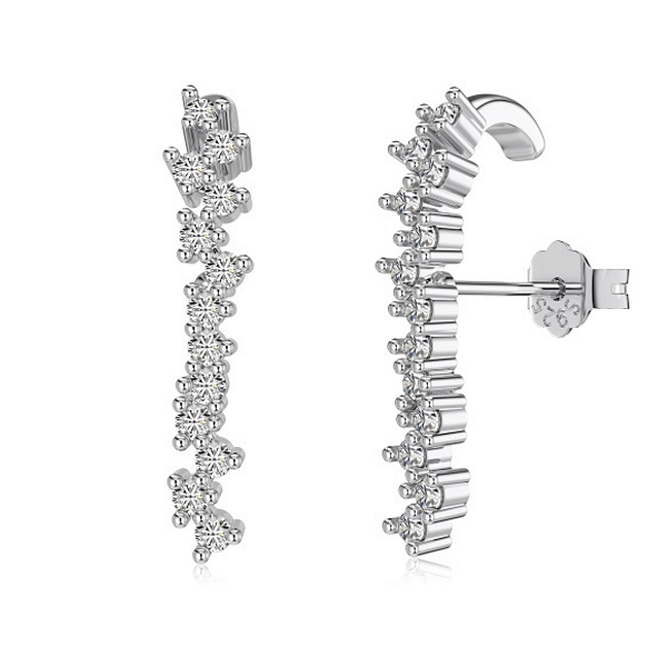 Brinco Ear Hook Cravejado Em Prata Legítima 925