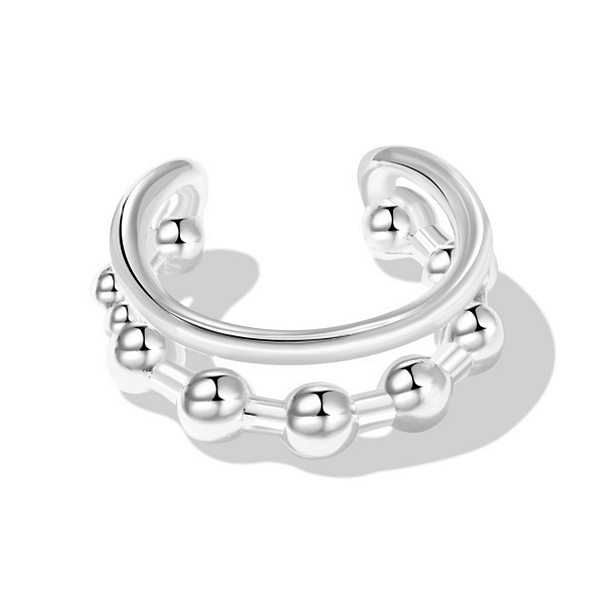 Brinco Piercing Fake Duplo liso e bolinha prata legítima 925