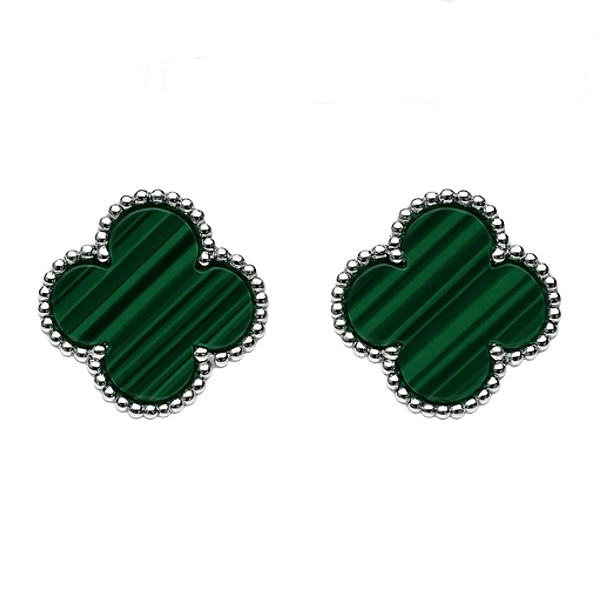 Brinco Trevo Verde Malaquita Em Prata Legítima 925
