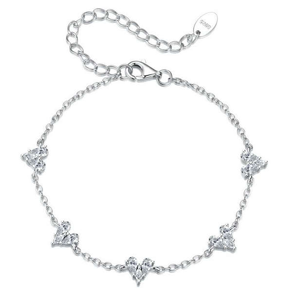 Pulseira Corações Brilhante Prata 925 Legitima Eternal Joias