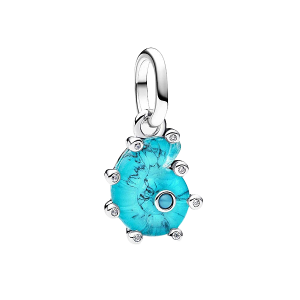 Berloque Pendente Concha Azul Vidro Murano Prata 925