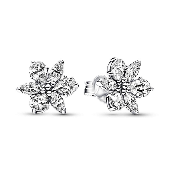 Brinco Flor de Cristal Brilhante Em Prata 925 legítima
