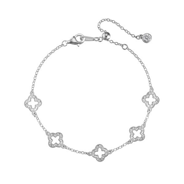 Pulseira Ajustável Trevinhos Brilhante Prata 925 Legitima