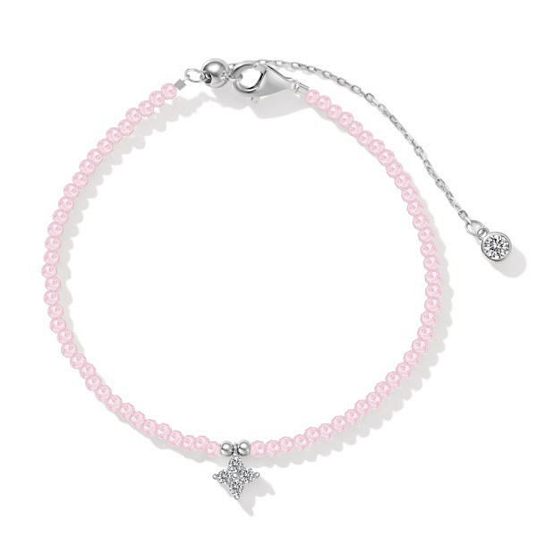 Pulseira Cristal Rosa Em Prata 925 Legitima