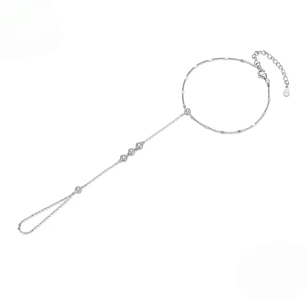 Pulseira hand chain pontos de luz em prata legítima 925