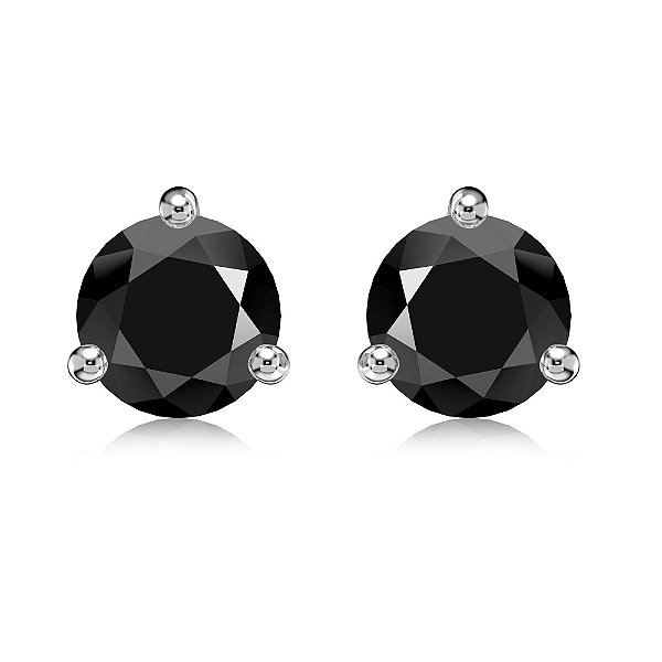 Brinco ponto de luz preto 6mm em prata legítima 925