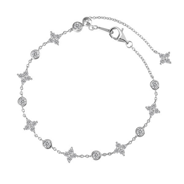 Pulseira Trevinho Pontos de Luz Ajustável Prata Legítima 925