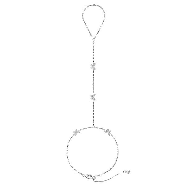 Pulseira hand chain borboletas em prata legítima 925