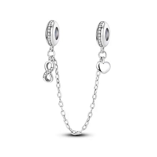 Trava corrente de segurança coração amor eterno prata