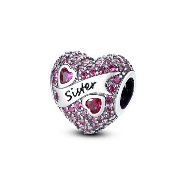 Berloque separador coração irmã prata