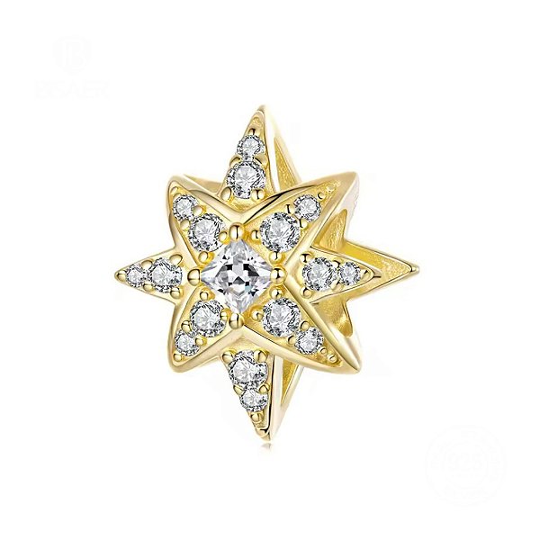 Berloque estrela de natal em prata legítima 925 banho ouro