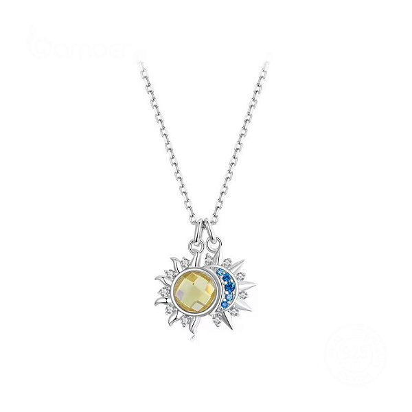 Colar pendente sol e lua em prata legítima 925