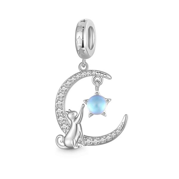 Berloque Gato na Lua Céu Estrelado prata legitima 925