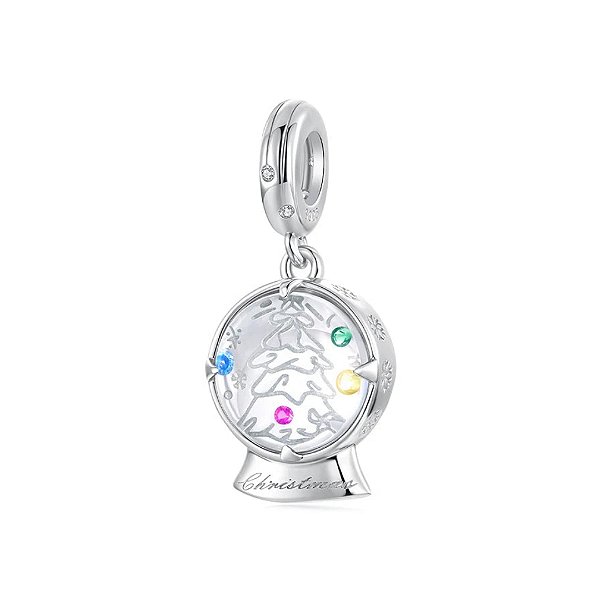 Berloque globo de neve árvore natalina prata legítima 925