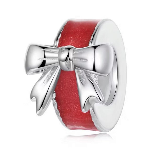 Berloque stopper lacinho de natal em prata legítima 925