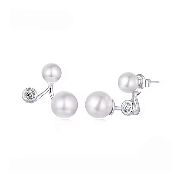 Brinco ear jacket pérola natural água doce em prata 925