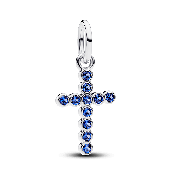 Berloque Pendente Cruz com Zircônias Azul prata legítima 925