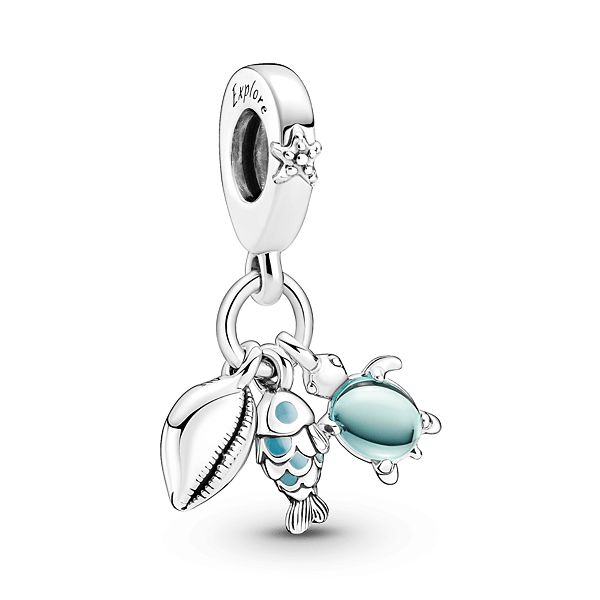 Berloque Peixe Tartaruga e Concha em prata legítima 925