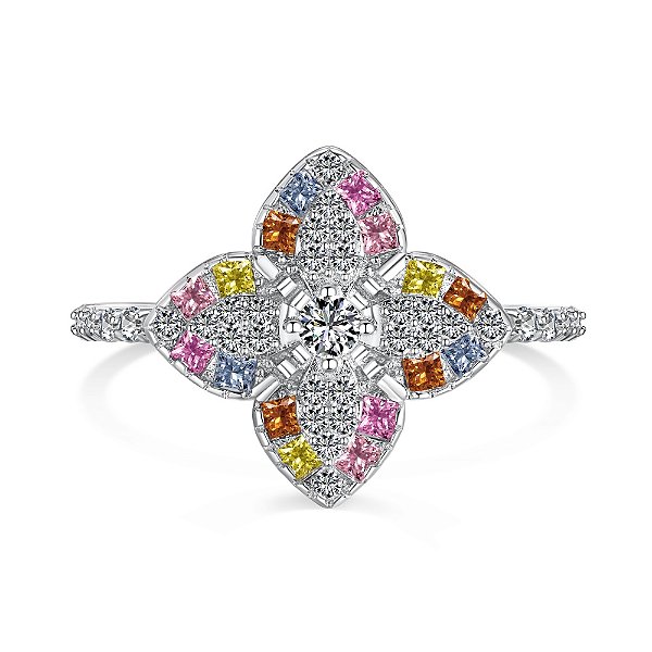 Anel Flor Candy Color Prata Legitima 925 Eternal Joias