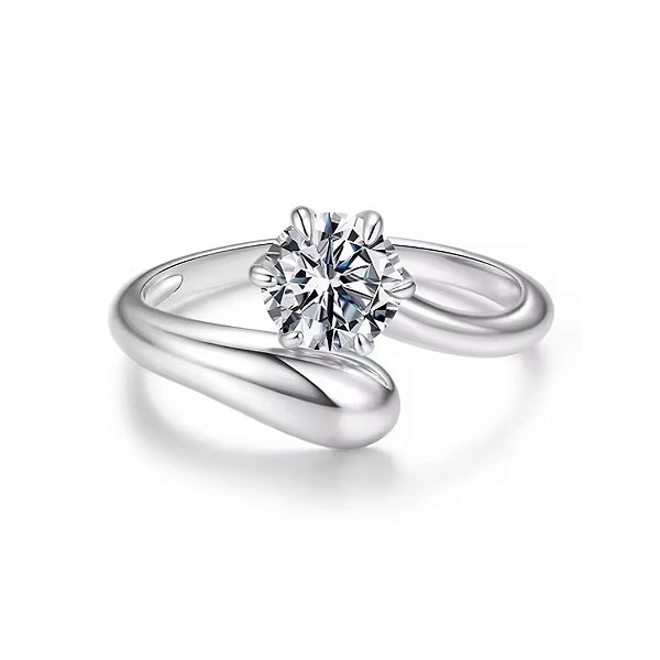 Anel ajustável gota pedra moissanite 6.5mm 1.0ct prata 925