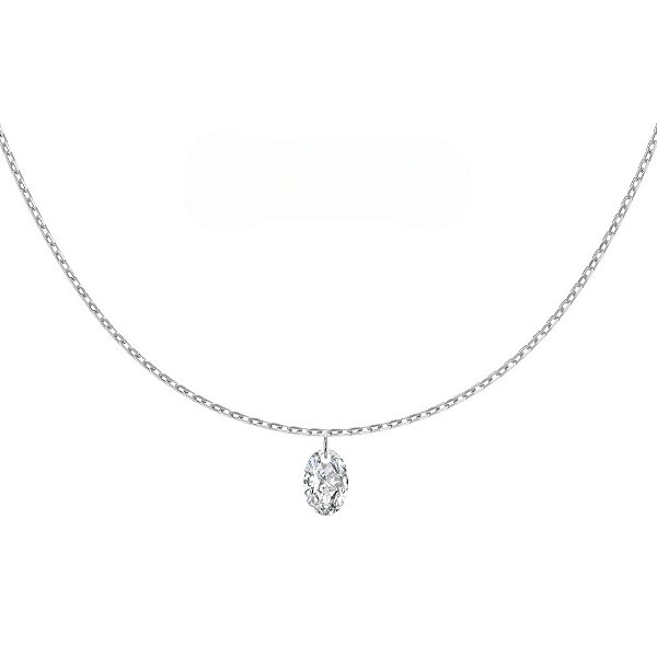 Colar minimalista ponto de luz pedra oval prata legítima 925