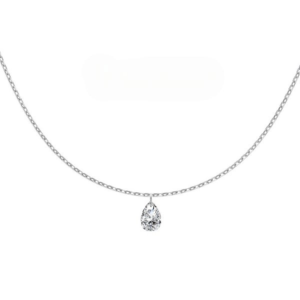 Colar minimalista ponto de luz gota em prata legítima 925