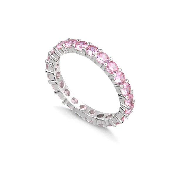 Anel Aparador Luxo Zircônia Rosa Em Prata Legítima 925