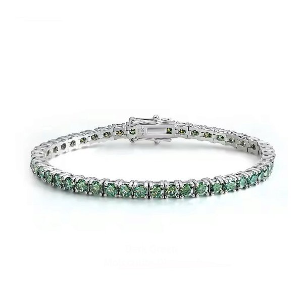 Pulseira riviera fecho gaveta moissanite ciano 3mm 0.1ct