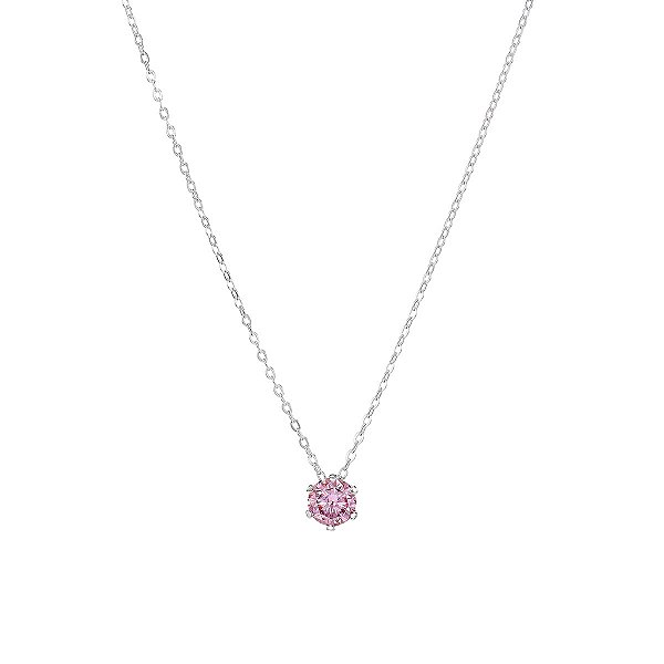Colar ponto de luz rosa moissanite 6.5mm 1.0ct prata 925