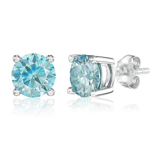 Brinco ponto de luz sky blue moissanite 6.5mm 1.0ct