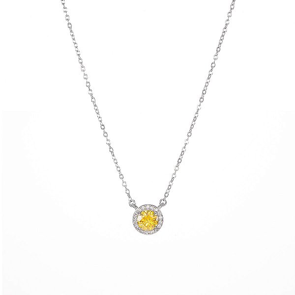 Colar ponto de luz yellow fancy moissanite 6.5mm 1.0ct Prata