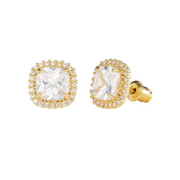 Brinco halo cravejado banho ouro 18k hipoalérgico semijoia