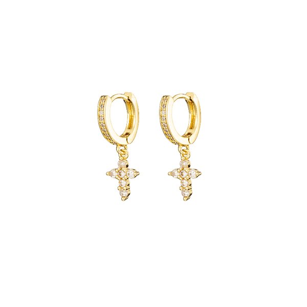 Brinco argolinha cruz banho ouro 18k hipoalérgico semijoia