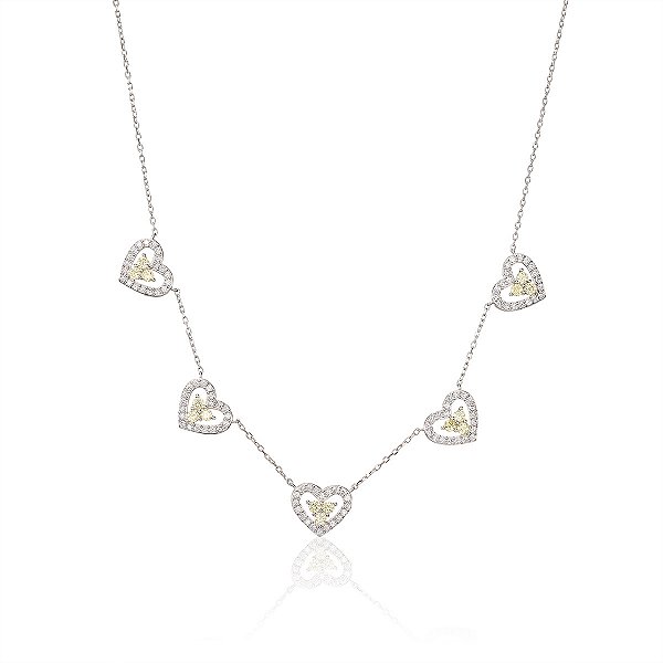 Colar corações cravejado yellow fancy Prata 925 Eternal