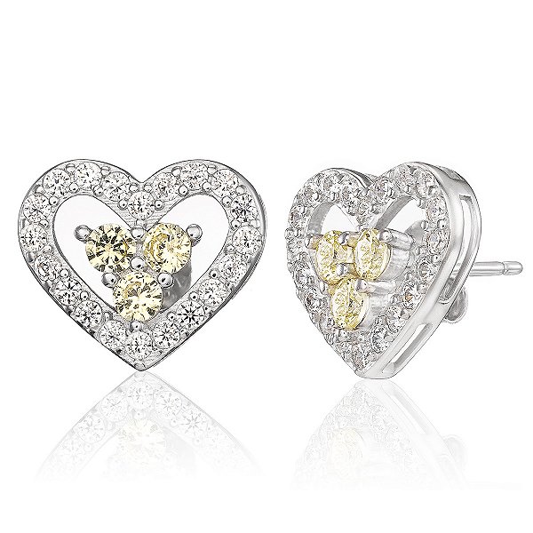 Brinco Coração Cravejado yellow fancy Prata Legítima Eternal