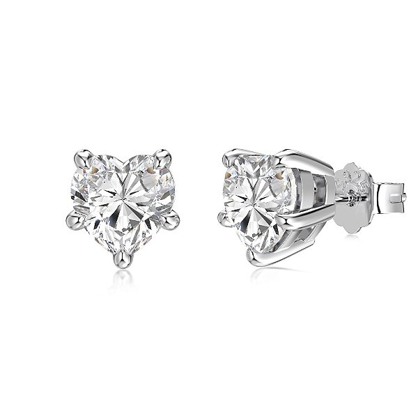 Brinco ponto de luz coração pedra 6.5mm prata legítima 925