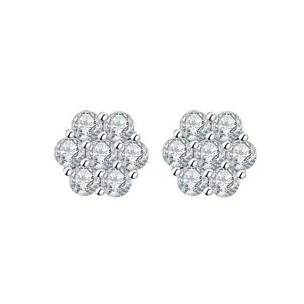 Brinco moissanite florzinha 4mm 0.3ct prata legítima 925