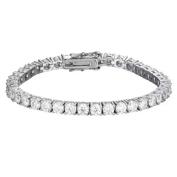 Pulseira riviera fecho gaveta moissanite 4mm 0.30ct prata