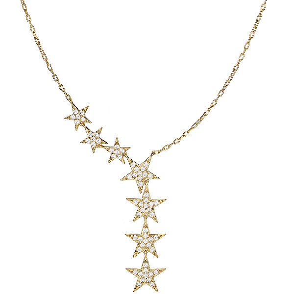 Colar gravatinha estrelas banho ouro 18k hipoalérgico