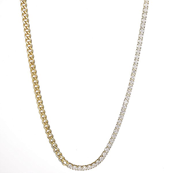 Colar riviera Corrente Groumet banho ouro 18k hipoalérgico