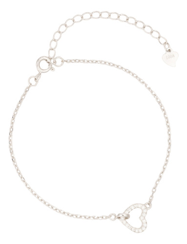 Pulseira minimalista coração vazado em prata legítima 925 cor: Prata