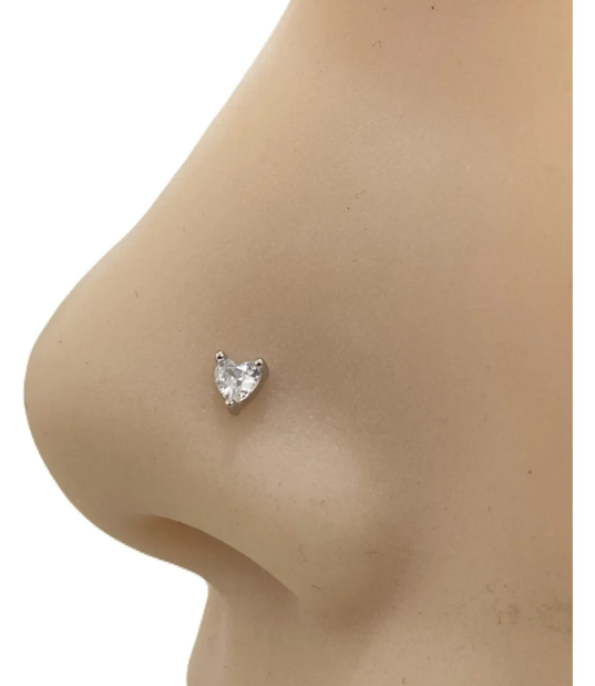 Piercing reto ponto de luz coração em prata legítima 925