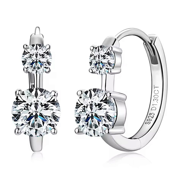 Brinco argolinha 9mm moissanite pedra 5mm 0.5ct em prata 925