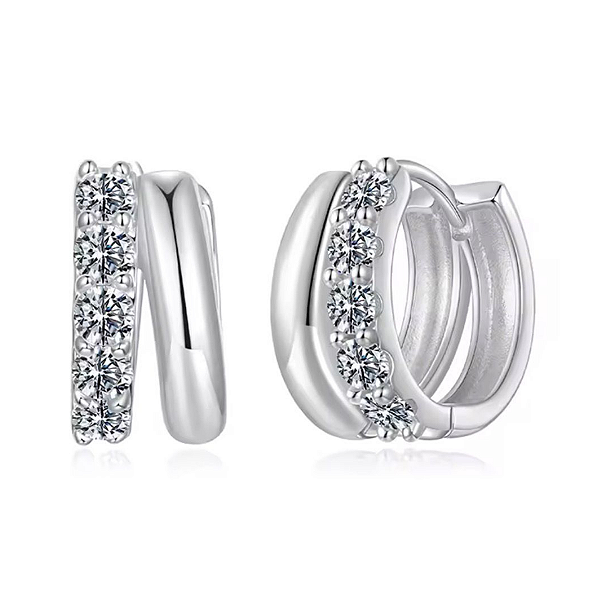 Brinco argola dupla moissanite pedra 2,5mm 0.06ct prata 925