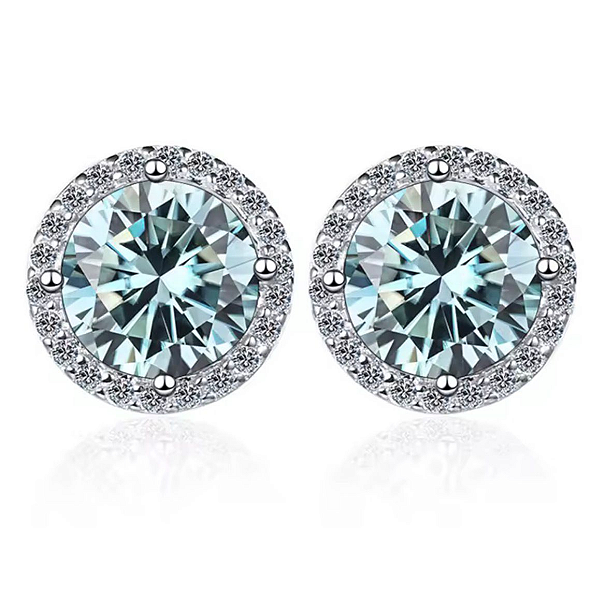 Brinco moissanite ponto de luz azul  6.5mm 1.0ct prata 925